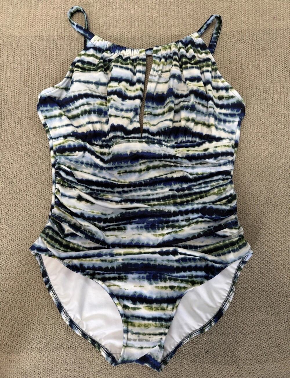 Magicsuit Blue Green White Tie Dye Spaghetti Strap Ruched One Piece Swimsuit 14
